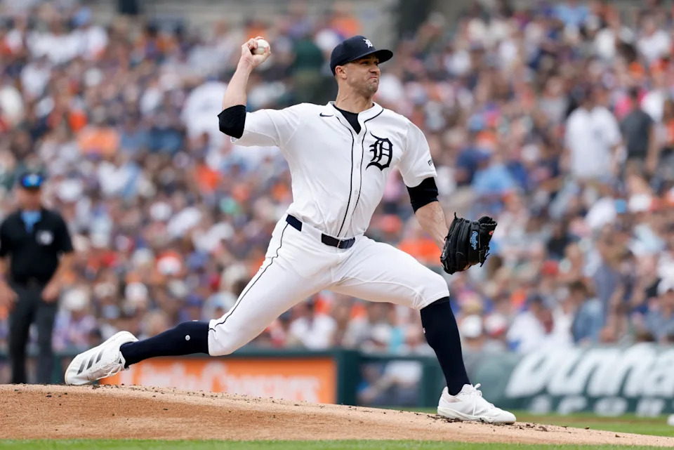 Jack Flaherty pitches against the Chicago Cubs on June 8 at Comerica Park. © Rick Osentoski-Imagn Images