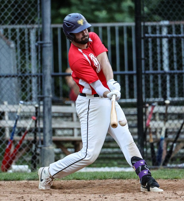 The Jays' Sean Slowinski connected for a two-run home run against the Barnstormers Wednesday. Tom Silknitter for Daily Local News.