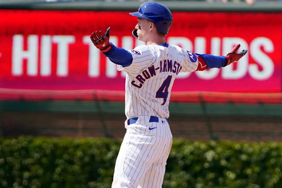 Chicago Cubs outfielder Pete Crow-Armstrong celebrates an extra-base hit at Wrigley Field in 2025.David Banks-Imagn Images