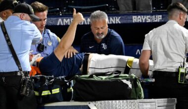 Tampa Bay Rays pitcher struck by foul ball