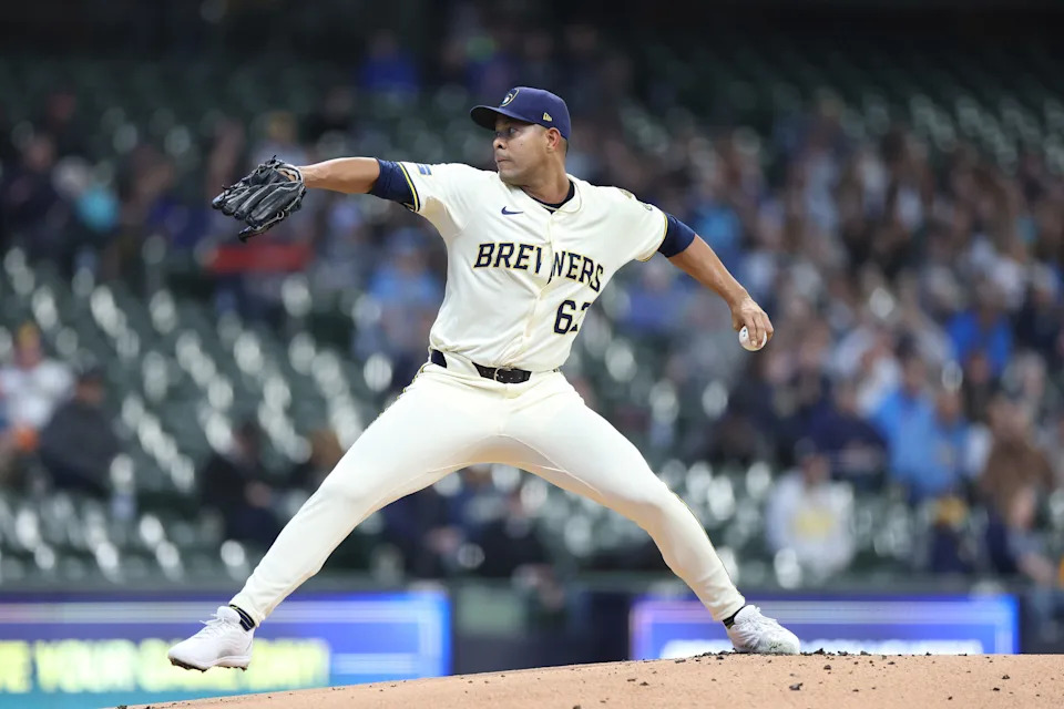 MILWAUKEE, WISCONSIN - APRIL 16: Jose Quintana #62 of the Milwaukee Brewers throws a pitch during a game against the Detroit Tigers at American Family Field on April 16, 2025 in Milwaukee, Wisconsin. (Photo by Stacy Revere/Getty Images)