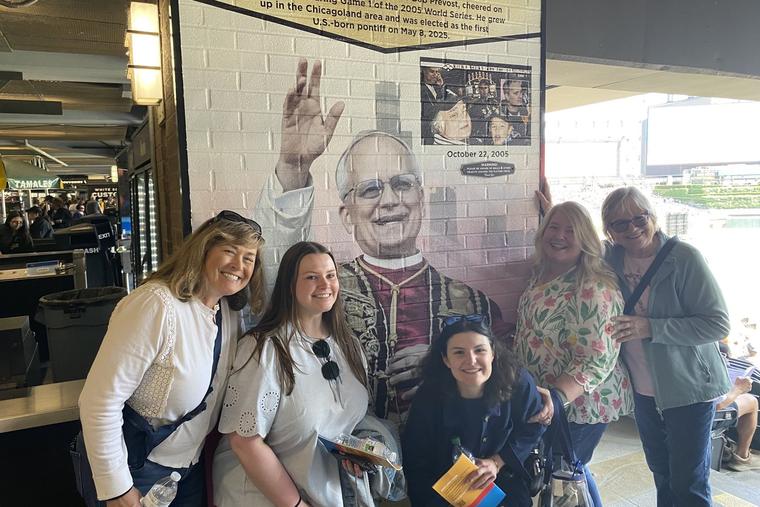 Fans of the Chicago White Sox — and Pope Leo XIV — lined up on June 14, 2025, to take photos of themselves in front of a display the White Sox created at Rate Field commemorating then Father Robert Prevost’s attendance of the team’s World Series game in 2005.