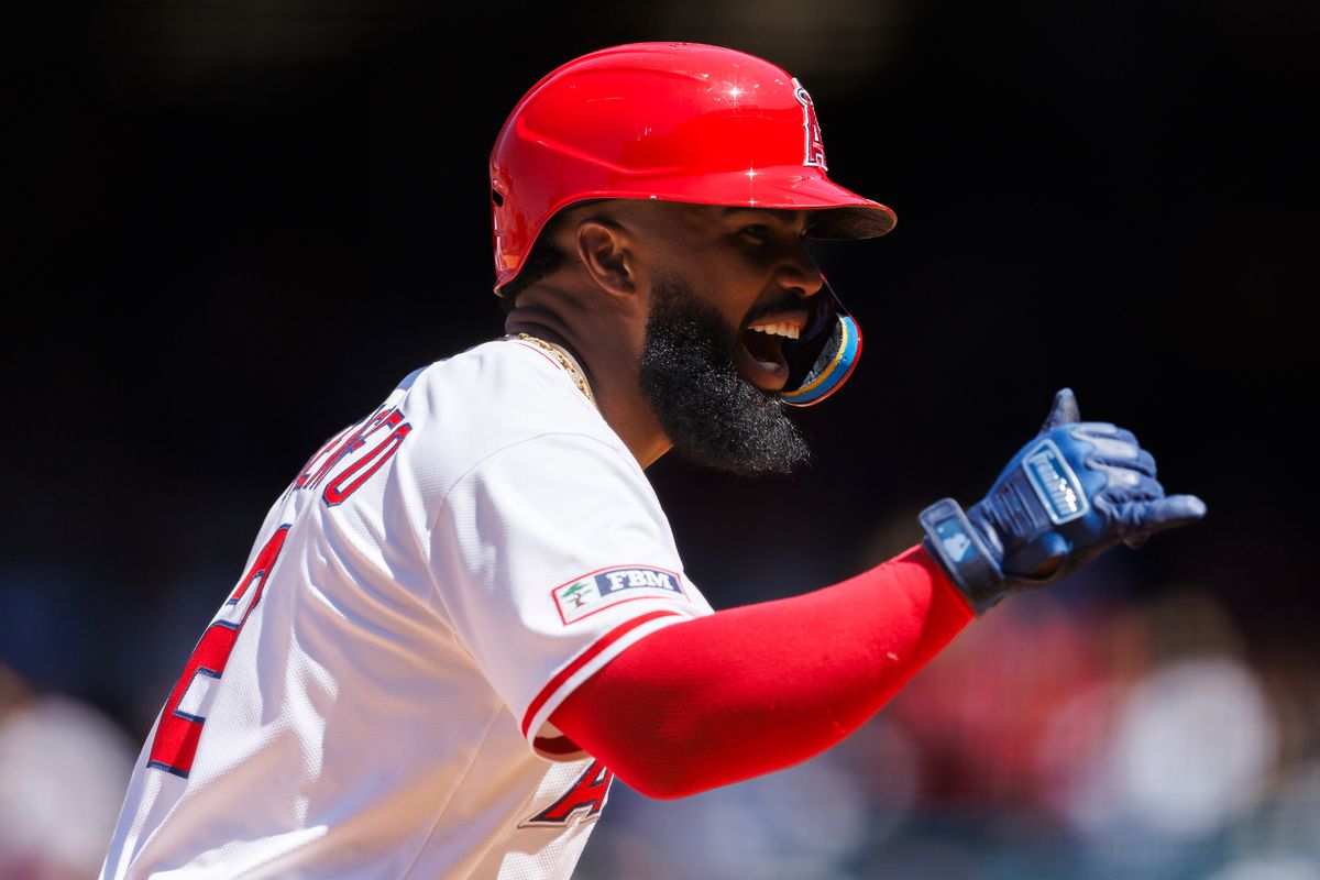Luis Rengifo #2 of the Los Angeles Angels celebrates during the game against the Washington Nationals at Angel Stadium of Anaheim on June 29, 2025 in Anaheim, California. 