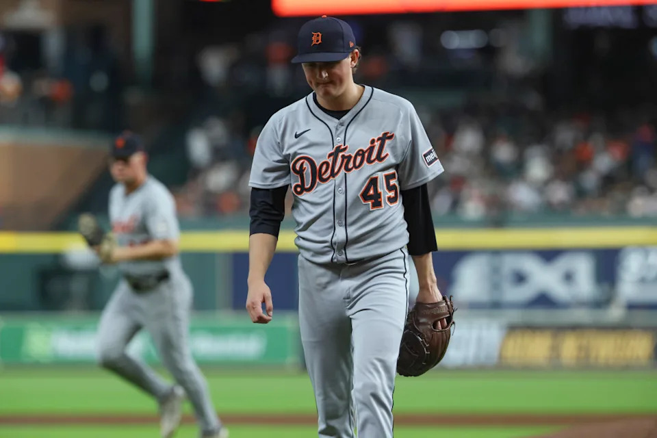 Detroit Tigers starter Reese Olson leaves the field during a game against the Houston Astros in April 2025.Troy Taormina-Imagn Images