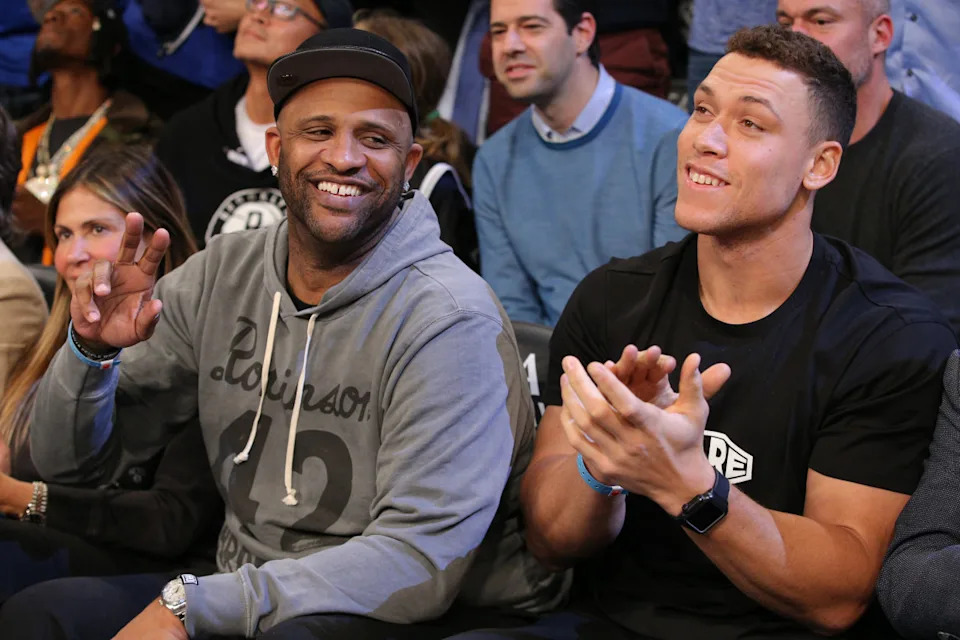 Former New York Yankees teammates CC Sabathia (L) and Aaron Judge in 2019Brad Penner-Imagn Images