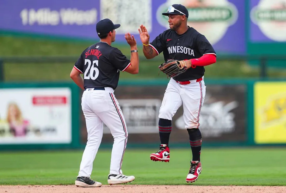 Minnesota Twins teammates Jeferson Morales and Tanner SchobelJonah Hinebaugh&sol;The News-Press&sol;USA Today Network-Florida &sol; USA TODAY NETWORK via Imagn Images