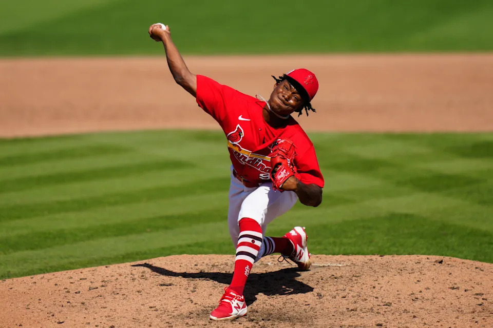 St. Louis Cardinals No. 3 prospect Tink Hence.Rich Storry-Imagn Images