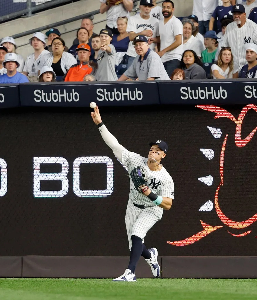 Aaron Judge’s arm has been a weapon in right field for the Yankees. JASON SZENES/NY POST