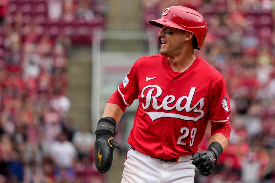 TJ Friedl ranks ninth in the National League in hitting (.294), eighth in on-base percentage (.383) and is tied with the Cardinals’ Victor Scott for the MLB lead in bunt hits (five).