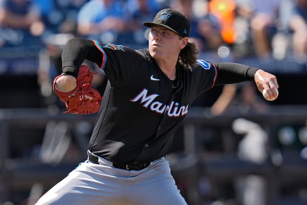 Miami Marlins pitcher Ryan Weathers delivers to the Tampa Bay Rays during the first inning of a baseball game Saturday, June 7, 2025, in Tampa, Fla. (AP Photo/Chris O'Meara)