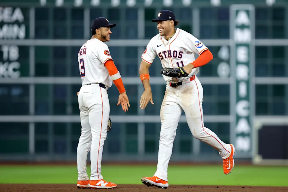 Houston Astros shortstop Jeremy Pena (3) and right fielder Cam Smith (11)Erik Williams - Imagn Images