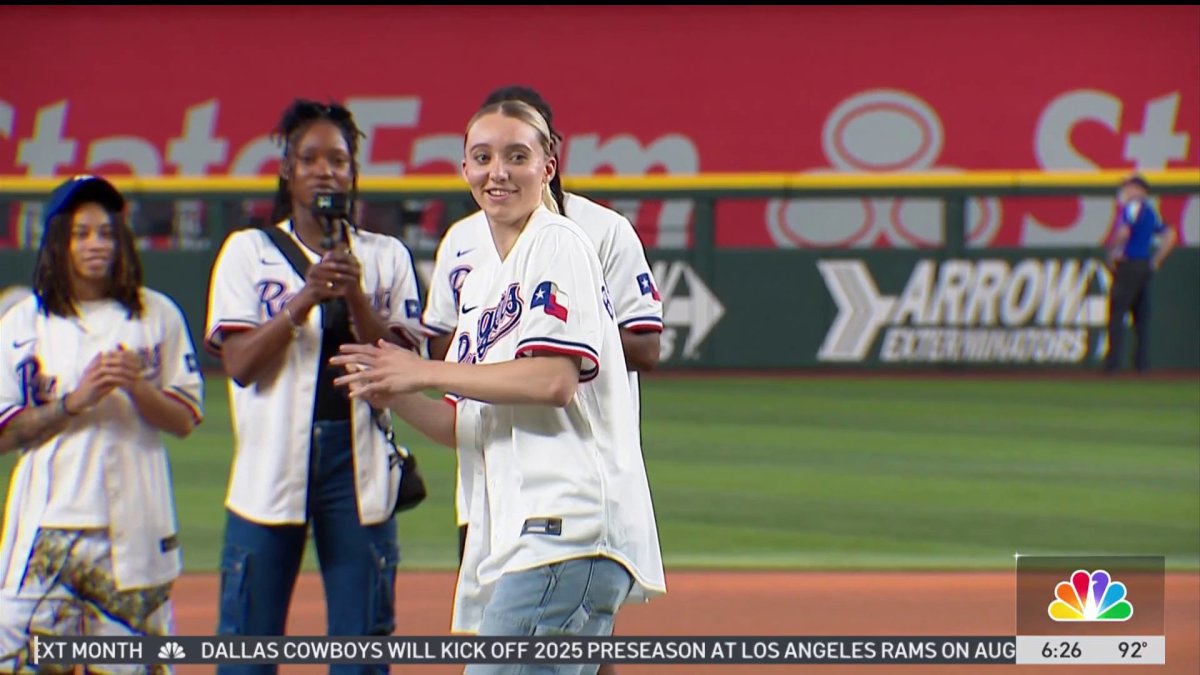 Paige Bueckers throws out first pitch at Texas Rangers game – NBC 5 Dallas-Fort Worth