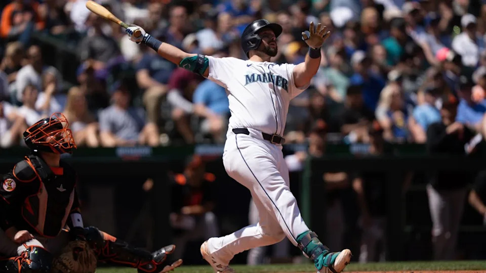 Cal Raleigh of the Seattle Mariners hit his 24th homer this season against the Baltimore Orioles on Thursday.© Stephen Brashear-Imagn Images
