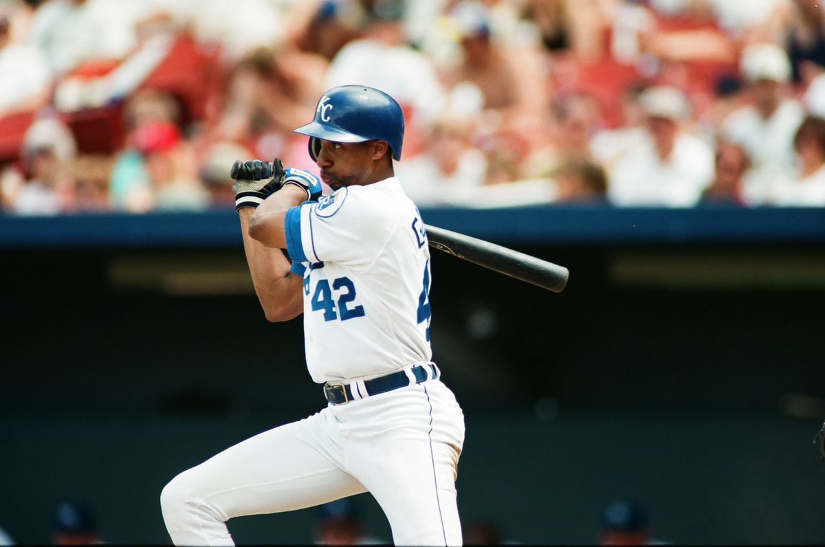 Tom Goodwin, playing for the Kansas City Royals in 1996.