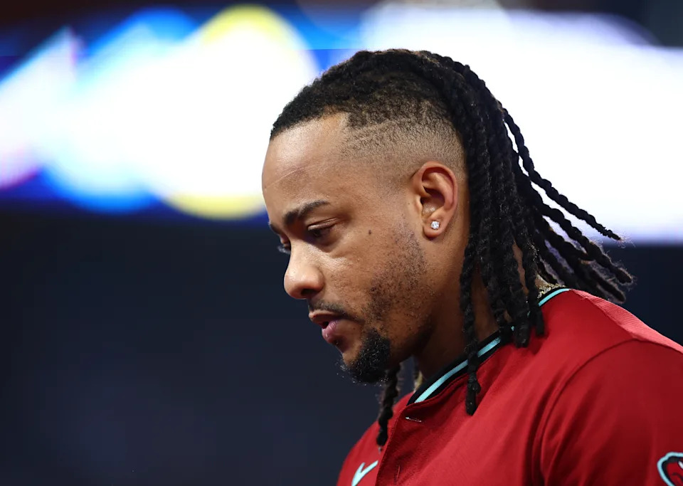 TORONTO, ON - JUNE 17:  Ketel Marte #4 of the Arizona Diamondbacks walks to there dugout during a game against the Toronto Blue Jays at Rogers Centre on June 17, 2025 in Toronto, Ontario, Canada.  (Photo by Vaughn Ridley/Getty Images)