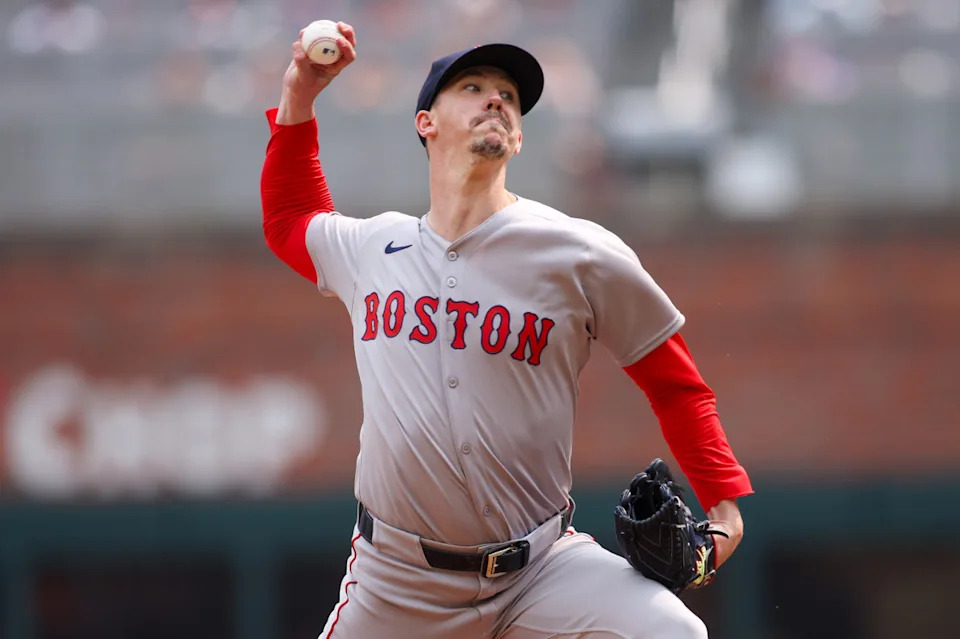 Boston Red Sox starting pitcher Walker Buehler (0) throws against the Atlanta Braves in the first inning at Truist ParkBrett Davis-Imagn Images