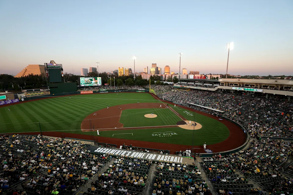 SACRAMENTO, CALIFORNIA - MAY 06: A general view of the Athletics playing against the Seattle Mariners at Sutter Health Park on May 06, 2025 in Sacramento, California. (Photo by Ezra Shaw/Getty Images)