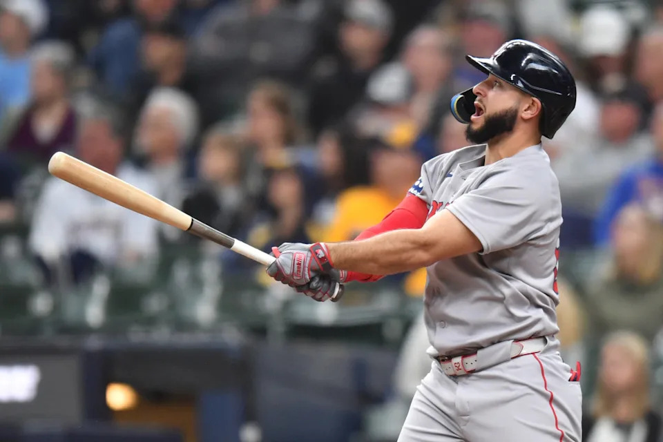 Boston Red Sox right fielder Wilyer Abreu (52) hits a home run during the seventh inning against the Milwaukee Brewers at American Family Field.Patrick Gorski-Imagn Images