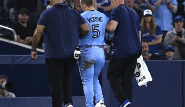Blue Jays CF Daulton Varsho leaves game against the Athletics with an apparent left leg injury | MLB