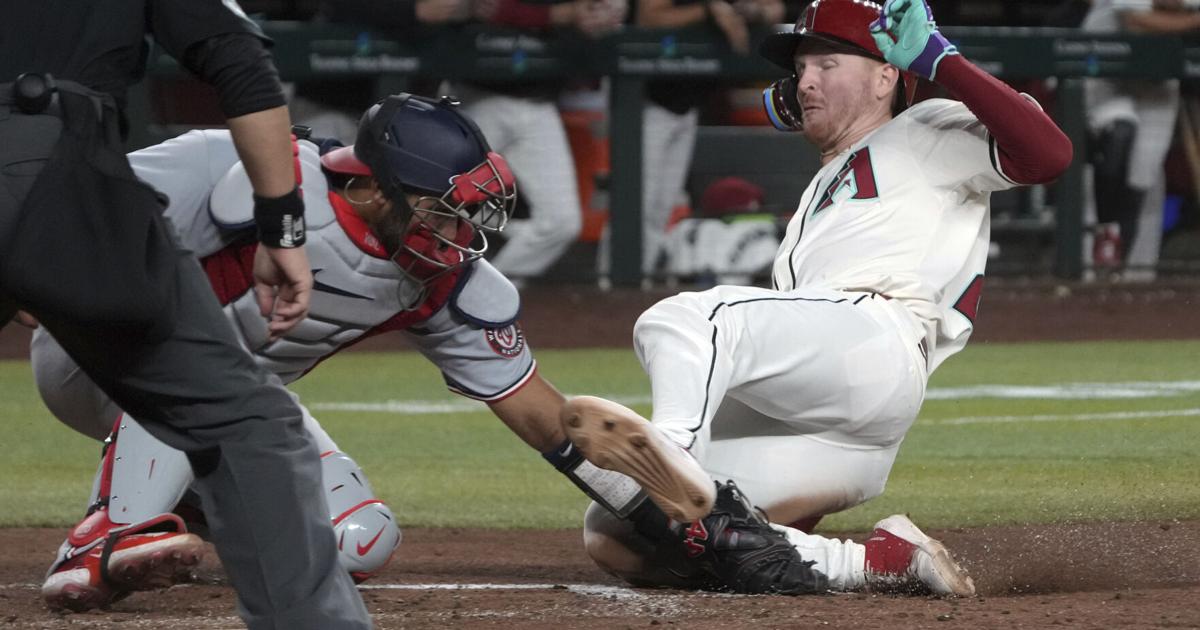 Nationals catcher Keibert Ruiz leaves game after getting hit on head by teammate's foul ball | MLB