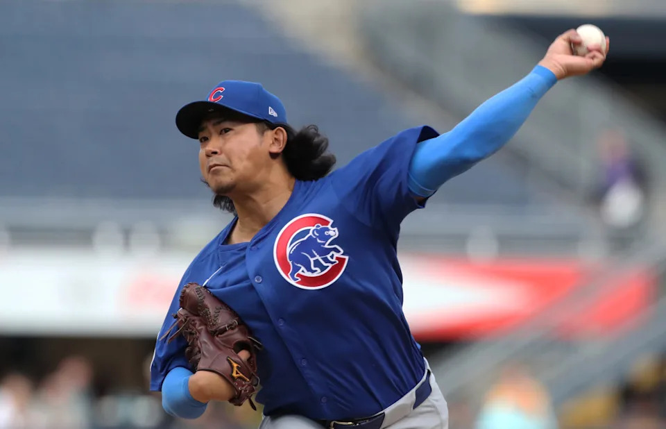 Chicago Cubs starting pitcher Shota Imanaga (18) delivers a pitch.Charles LeClaire-Imagn Images