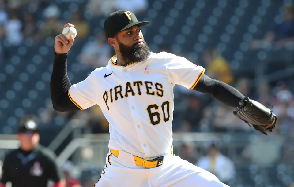 Pittsburgh Pirates relief pitcher Dennis Santana (60) pitches against the Atlanta Braves during the ninth inning at PNC Park.Charles LeClaire-Imagn Images