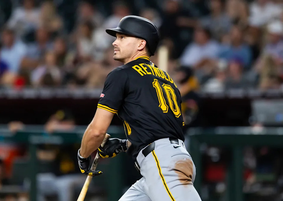 Pittsburgh Pirates outfielder Bryan Reynolds against the Arizona Diamondbacks at Chase Field. Mark J. Rebilas-Imagn Images