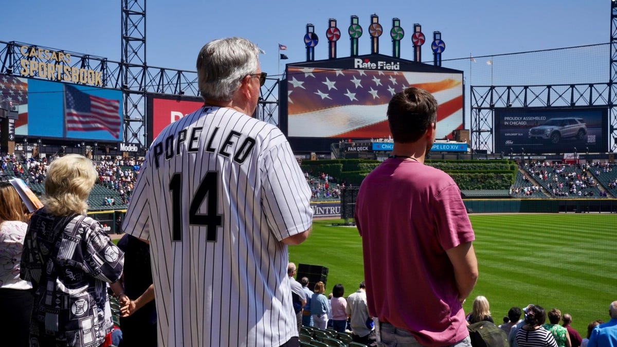 Pope Leo delivers his pitch at White Sox park in Chicago