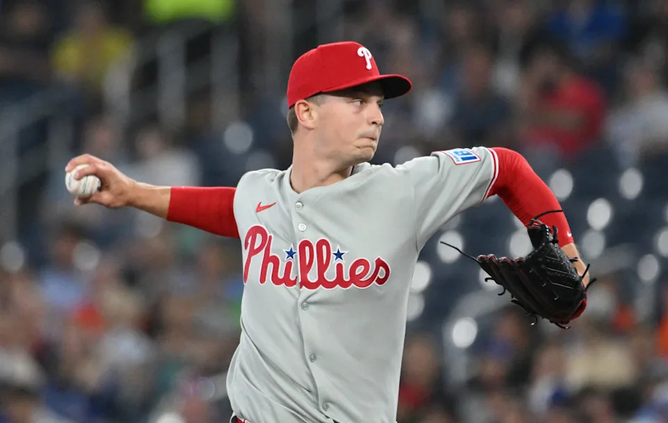 Philadelphia Phillies starting pitcher Mick Abel (40) delivers a pitch against the Toronto Blue Jays in the first inning at Rogers Centre.Dan Hamilton-Imagn Images