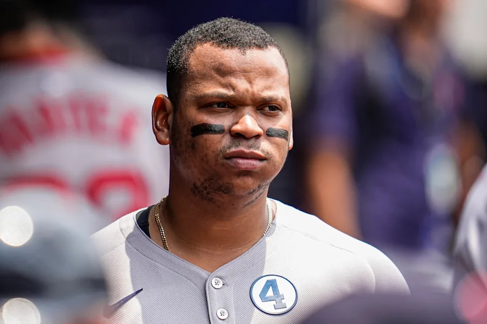 Boston Red Sox designated hitter Rafael Devers (11) shown in the dugout before the game against the Atlanta Braves at Truist Park.Dale Zanine-Imagn Images