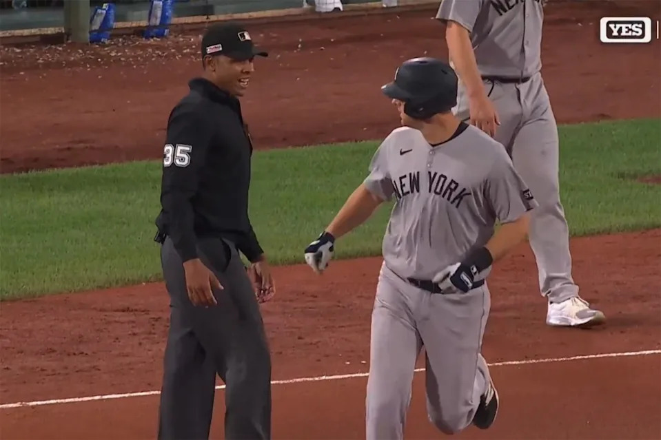 DJ LeMahieu was ejected in the 10th inning on June 13. Screengrab via X/@TalkinYanks