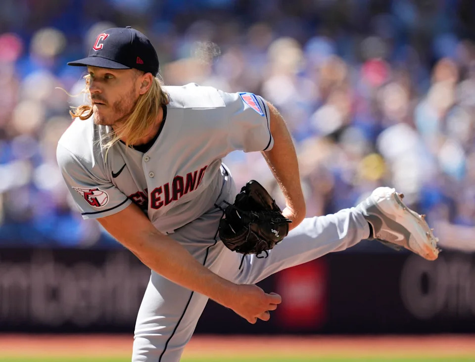 Noah Syndergaard lasted six starts with the Guardians in 2023 before they released him. (Photo by Mark Blinch/Getty Images)