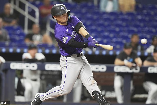 The Rockies' Keston Hiura hit a double in the ninth inning as his team won 6-4