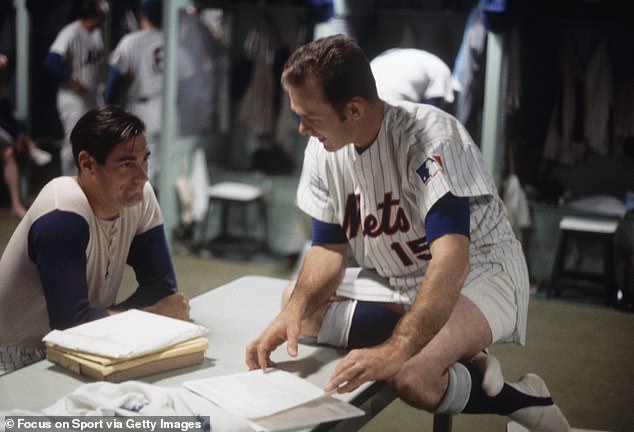Taylor (left) is pictured here during the Mets' 1969 championship run with Jerry Grote (right)