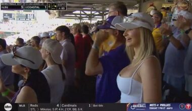 An LSU baseball fan who went viral at the team's college World Series win has been identified