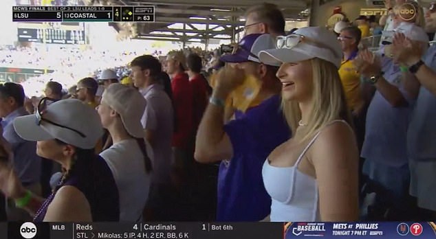An LSU baseball fan who went viral at the team's college World Series win has been identified