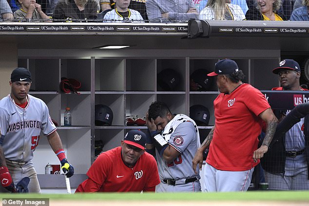 Washington Nationals star Keibert Ruiz was hit in the head by a foul ball on Monday night