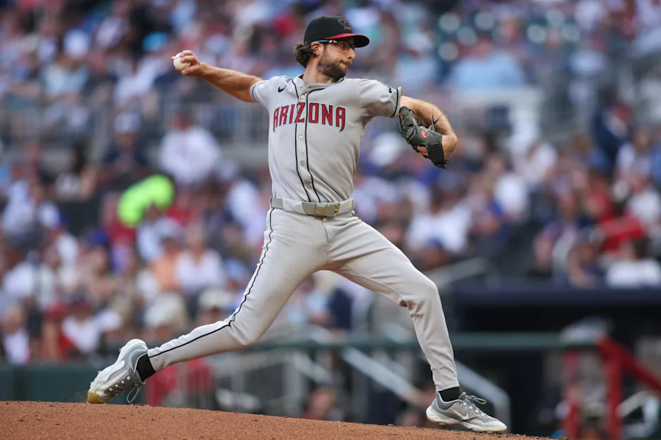 Arizona Diamondbacks starting pitcher Zac Gallen (23) throws against the Atlanta Braves in the third inning at Truist Park.Brett Davis-Imagn Images
