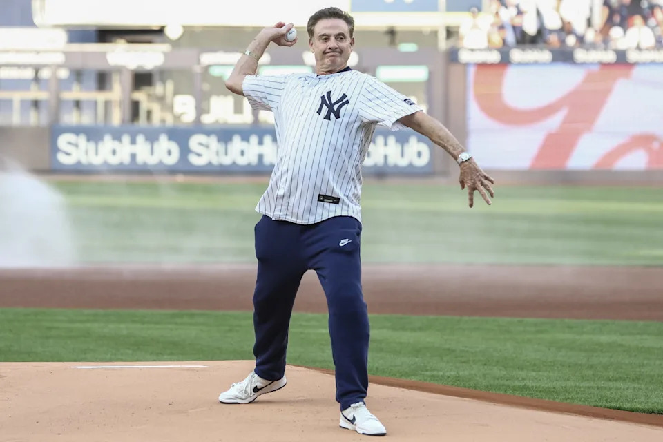 Jun 4, 2025; Bronx, New York, USA; St. John’s Red Storm head coach Rick Pitino throws out the first pitch prior to the game between the Cleveland Guardians and the New York Yankees at Yankee Stadium. Mandatory Credit: Wendell Cruz-Imagn Images