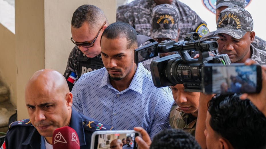 Tampa Bay Rays shortstop Wander Franco, center, is escorted by police to court in Puerto Plata, Dominican Republic Friday, Jan. 5, 2024. (AP Photo/Ricardo Hernández)