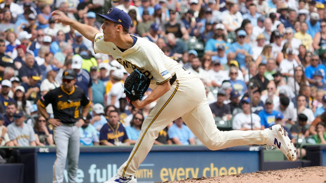 Milwaukee Brewers pitcher Jacob Misiorowski (32) throws during the fifth inning of a baseball game against the Pittsburgh Pirates, Wednesday, June 25, 2025, in Milwaukee.