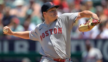 Boston Red Sox starting pitcher Richard Fitts delivers during the first inning of a baseball game against the Los Angeles Angels, Wednesday, June 25, 2025, in Anaheim, Calif. (AP Photo/Jayne Kamin-Oncea)