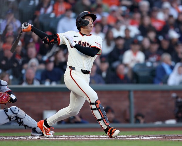 San Francisco Giants’ Jung Hoo Lee #51 strikes out against...