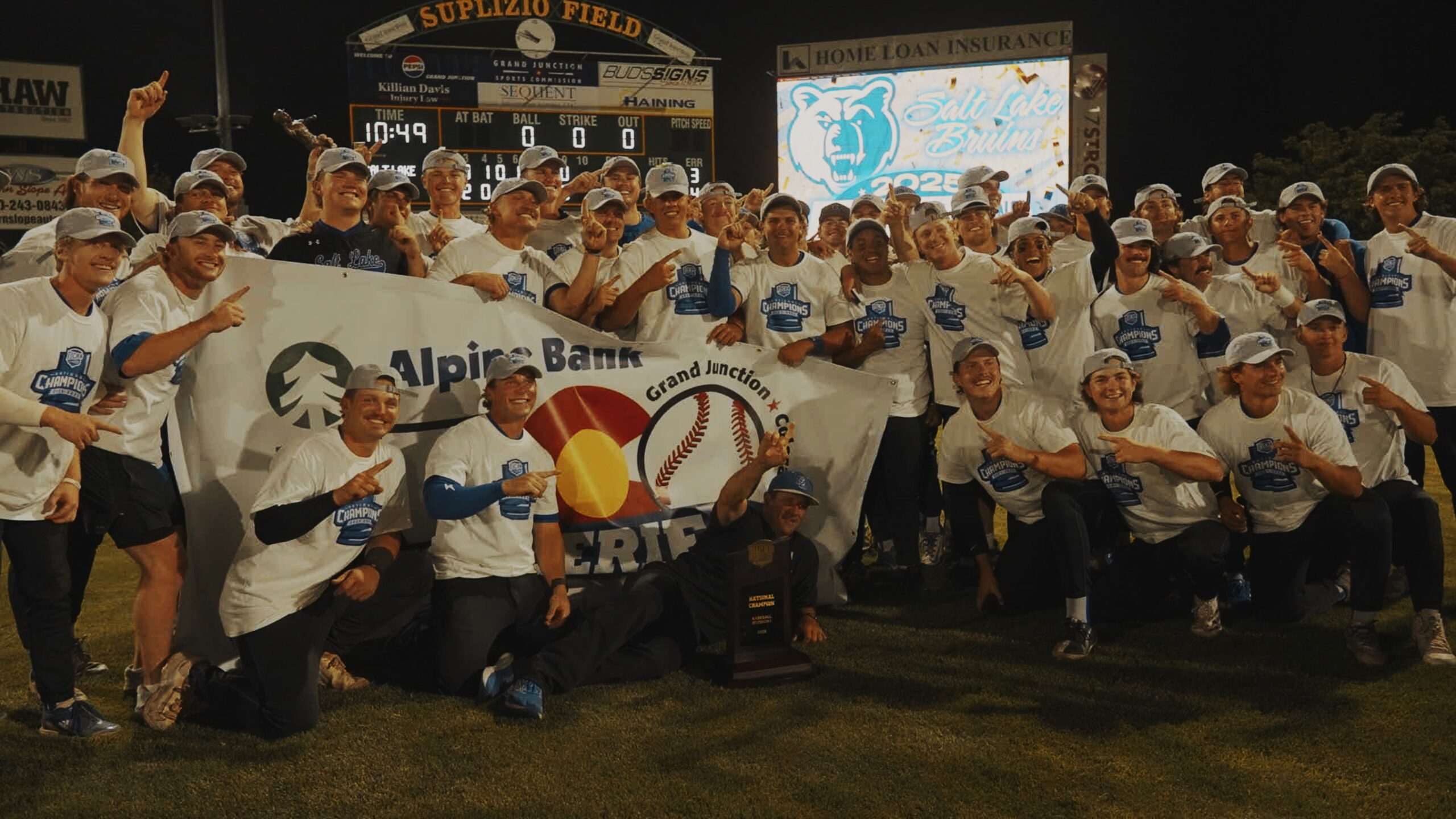 The Salt Lake Community College baseball team celebrates winning the National Junion College Athletic Association championship in Grand Junction, Colo., on May 31. Courtesy photo