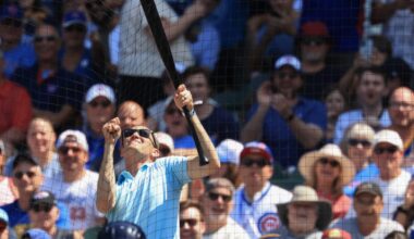 Fan at Wrigley Field climbs netting to retrieve bat