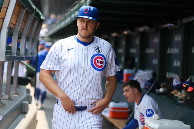 Chicago Cubs pitcher Jameson Taillon (50) walks through the dugout before the first inning against the Cincinnati Reds at Wrigley Field on Sunday, June 1, 2025. (Eileen T. Meslar/Chicago Tribune)
