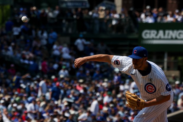 Chicago Cubs pitcher Jameson Taillon (50) pitches during the sixth inning against the Cincinnati Reds at Wrigley Field on Sunday, June 1, 2025. (Eileen T. Meslar/Chicago Tribune)