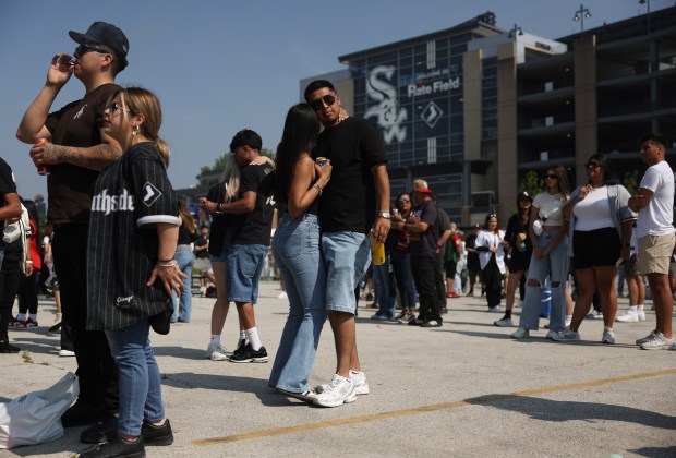 Fans dance to and watch a band performance before a White Sox-Royals game on Mexican Heritage Night at Rate Field on June 6, 2025. (John J. Kim/Chicago Tribune)