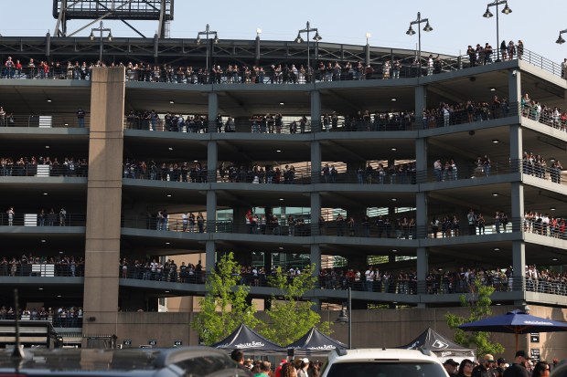 Fans watch Eskandalozza Banda Viento perform before a White Sox-Royals game on Mexican Heritage Night at Rate Field on June 6, 2025, in Chicago. (John J. Kim/Chicago Tribune)