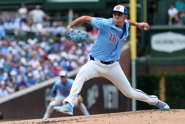 Cubs startier Matthew Boyd delivers to the Mariners in the second inning on Friday, June 20, 2025, at Wrigley Field. (Chris Sweda/Chicago Tribune)